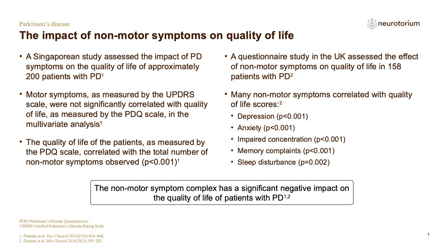 Parkinsons Disease – Non-Motor Symptom Complex and Comorbidities – slide 4